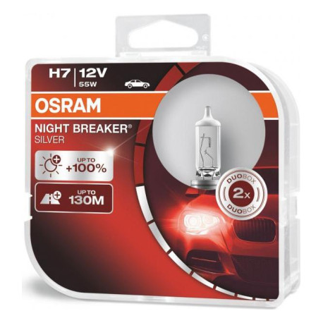 OSRAM automobilių lemputės 55W 12V H7 NIGHT BREAKER SILVER +100%